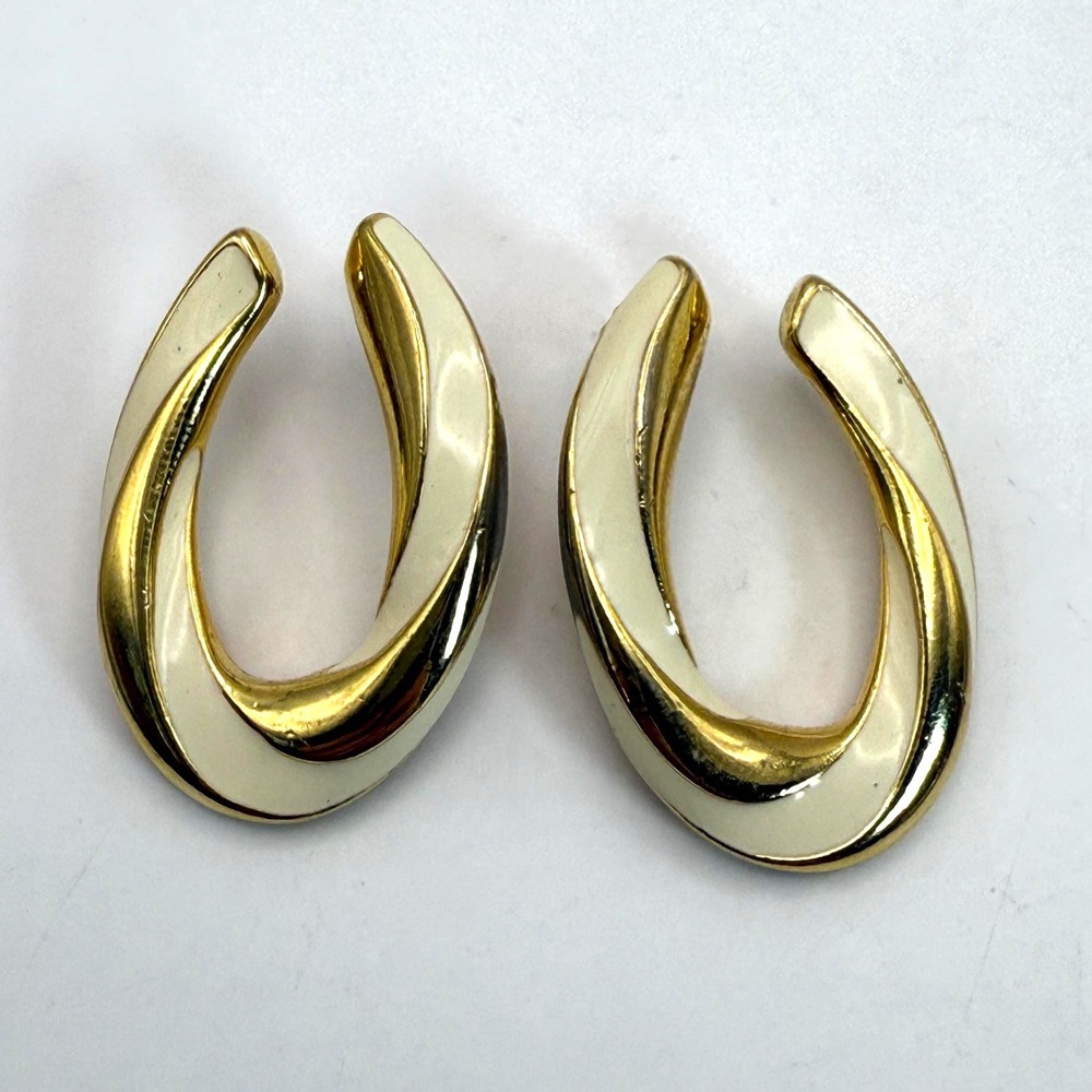 Gold Tone Cream Enamel Post Earrings – Classic Modern‎ Statement Jewelry